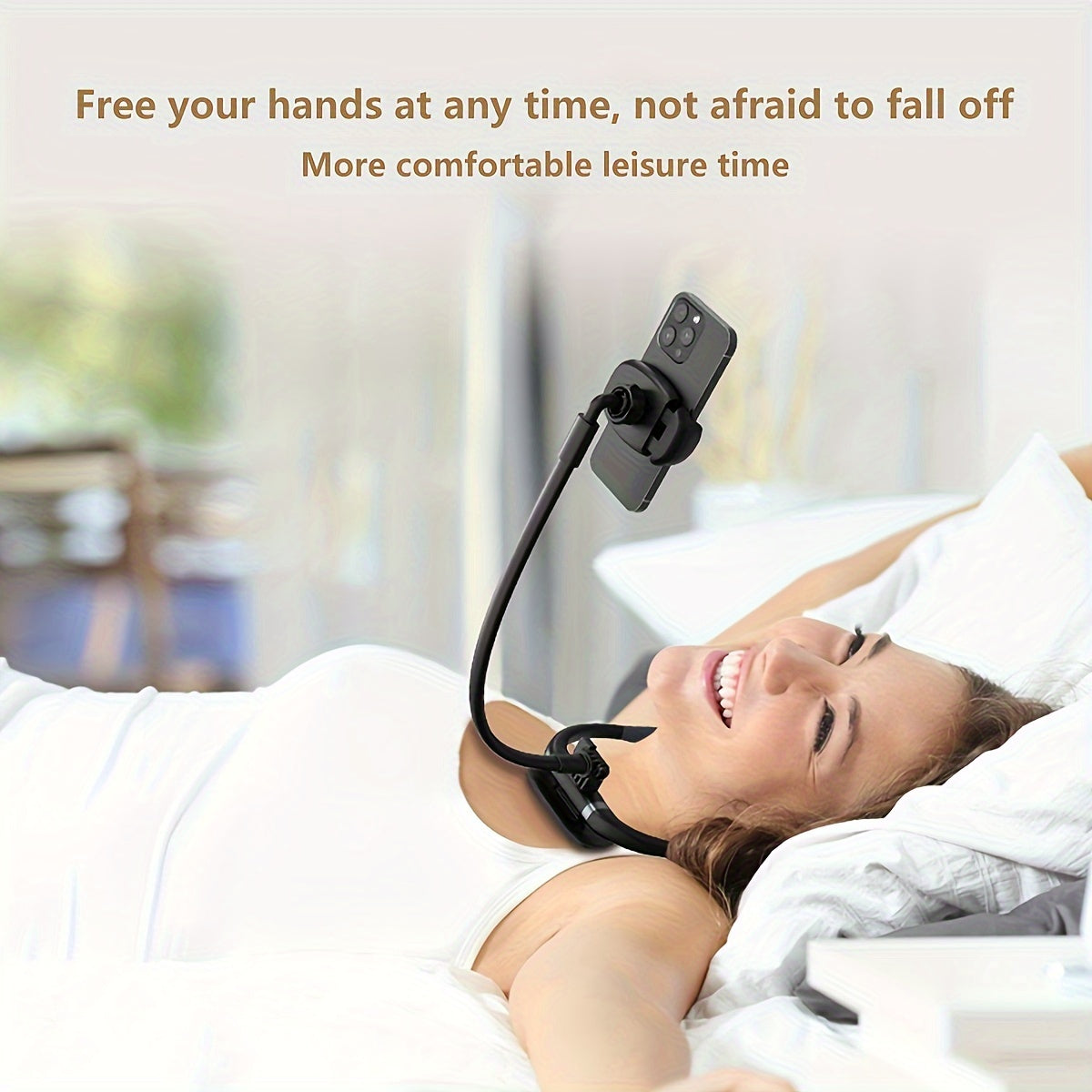 1pc FlexiMounts Silicone Gooseneck Phone Holder Stand, Waterproof Neckband Mount for Hands-Free Desktop and Bed Use, Universal Compatibility with Smartphones